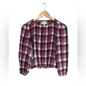 Anthropologie Cloth & Stone Glacier Plaid Elastic Cuff Blouse